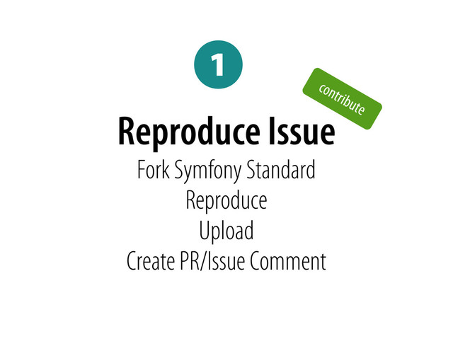 Bernhard Schussek @webmozart 82/89
Reproduce Issue
Fork Symfony Standard
Reproduce
Upload
Create PR/Issue Comment
1
contribute
