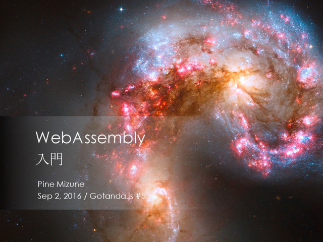 Pine Mizune
Sep 2, 2016 / Gotanda.js #5
WebAssembly
入門
