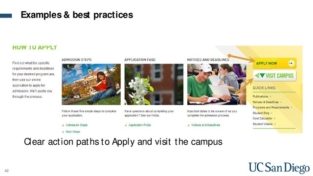 42
Clear action paths to Apply and visit the campus
Examples & best practices
