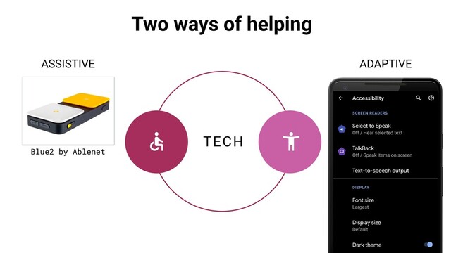 TECH
ASSISTIVE ADAPTIVE
Two ways of helping
Blue2 by Ablenet
