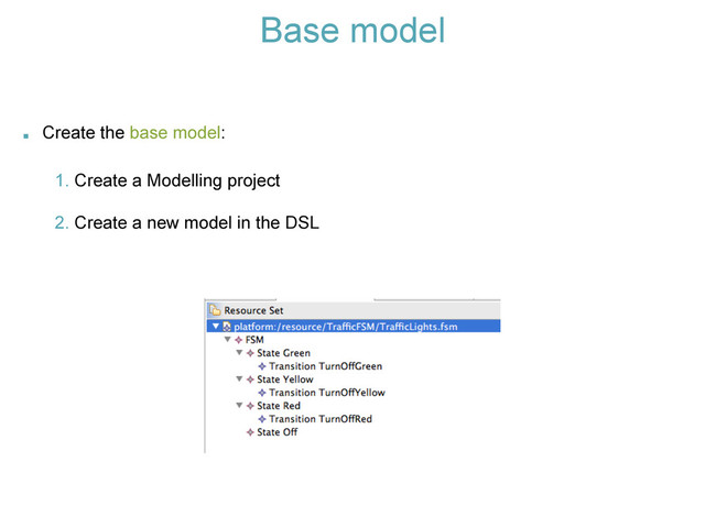 Base model
. Create the base model:
1. Create a Modelling project
2. Create a new model in the DSL
