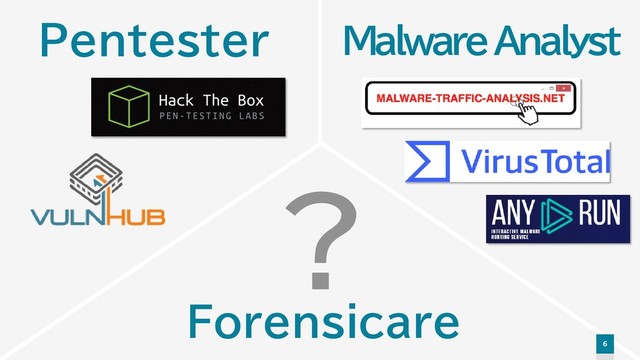 6
Malware Analyst
Pentester
Forensicare
？

