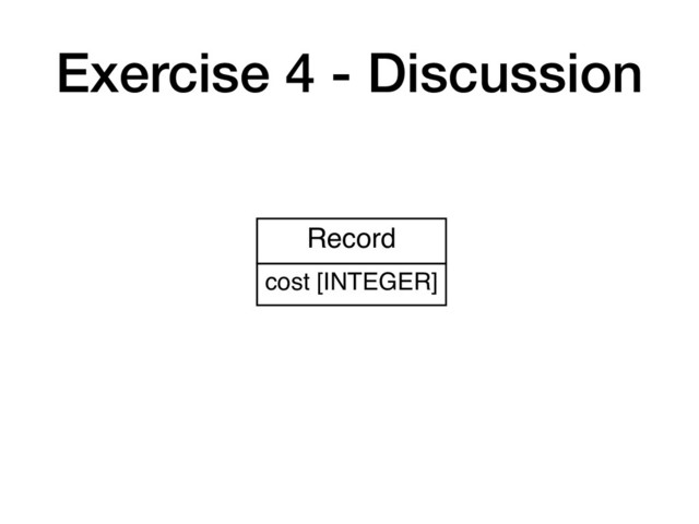 Exercise 4 - Discussion
Record
cost [INTEGER]
