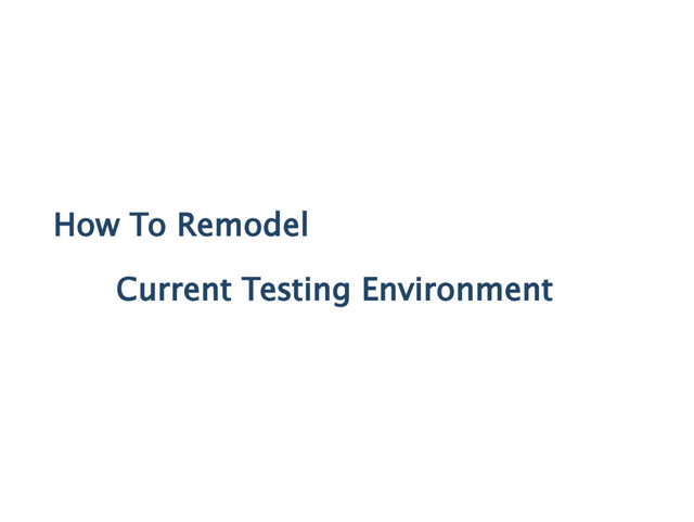 How To Remodel
Current Testing Environment
