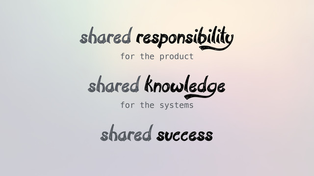 shared responsibility
for the product
shared knowledge
for the systems
shared success
