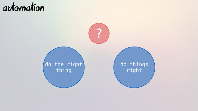 ?
do the right
thing
do things
right
automation
