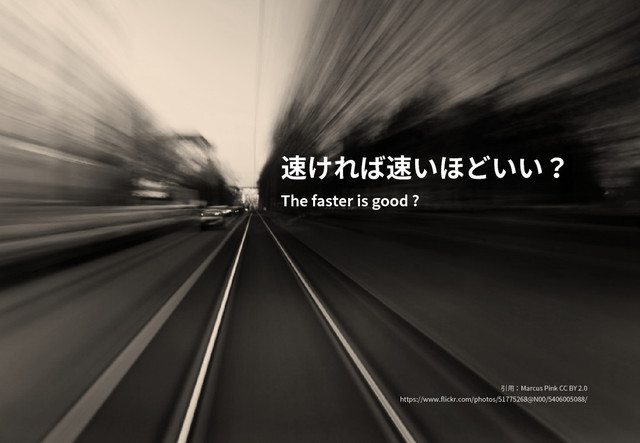 速ければ速いほどいい？
The faster is good ?
引用：Marcus Pink CC BY 2.0
https://www.flickr.com/photos/51775268@N00/5406005088/
