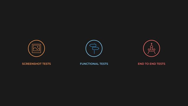 SCREENSHOT TESTS FUNCTIONAL TESTS END TO END TESTS
