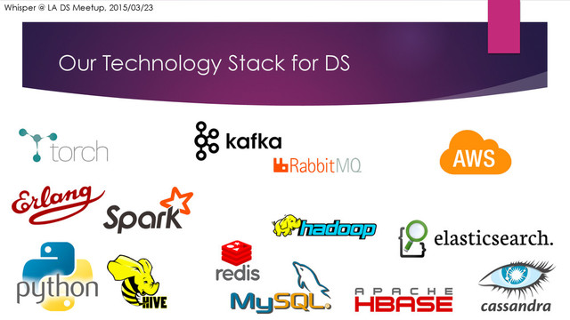 Our Technology Stack for DS
Whisper @ LA DS Meetup, 2015/03/23

