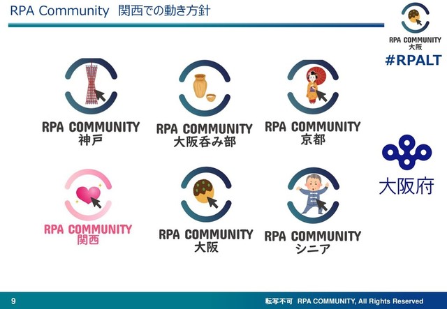 転写不可 RPA COMMUNITY, All Rights Reserved
#RPALT
9
RPA Community 関西での動き方針
