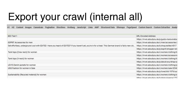 Export your crawl (internal all)
