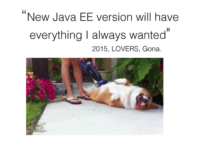“New Java EE version will have
everything I always wanted"
2015, LOVERS, Gona.
