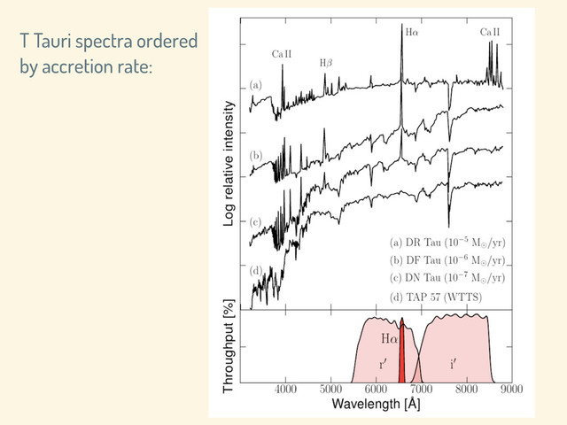 T Tauri spectra ordered
by accretion rate:
