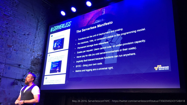 SUPINF Inc. // twitter.com/toricls
May 26 2016, Serverlessconf NYC - https://twitter.com/serverlessconf/status/735839492431548418
