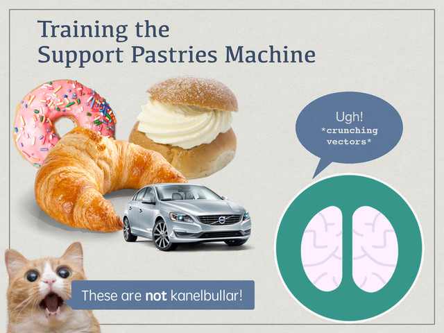 These are not kanelbullar!
Training the 
Support Pastries Machine
Ugh! 
*crunching
vectors*

