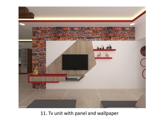 11. Tv unit with panel and wallpaper
