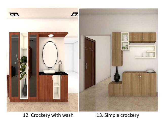 12. Crockery with wash 13. Simple crockery
