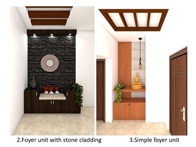 2.Foyer unit with stone cladding 3.Simple foyer unit
