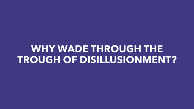 WHY WADE THROUGH THE
TROUGH OF DISILLUSIONMENT?

