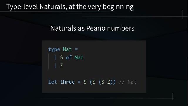 Type-level Naturals, at the very beginning
Naturals as Peano numbers
