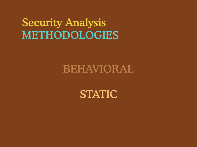 Security Analysis
METHODOLOGIES
BEHAVIORAL
STATIC
