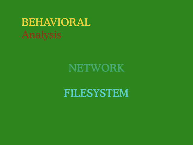 BEHAVIORAL
Analysis
NETWORK
FILESYSTEM
