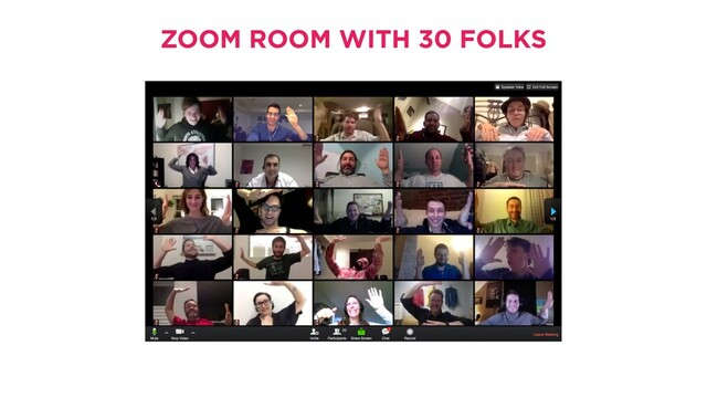 10
ZOOM ROOM WITH 30 FOLKS
PLEASE ASSEMBLE IN THE FOLLOWING TWO TEAMS

