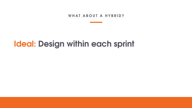 W H A T A B O U T A H Y B R I D ?
Your lovely
digital
project
Text goes here
Ideal: Design within each sprint
