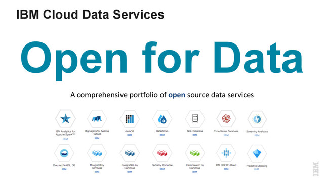 IBM Cloud Data Services
Open for Data
A comprehensive por.olio of open source data services
