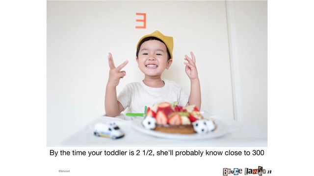 @brucel
By the time your toddler is 2 1/2, she'll probably know close to 300
