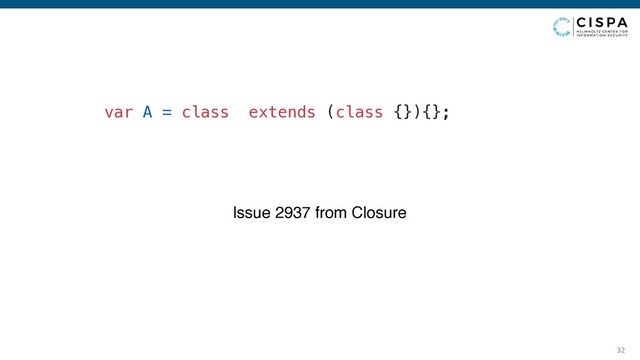 32
var A = class extends (class {}){};
Issue 2937 from Closure

