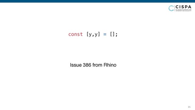 35
const [y,y] = [];
Issue 386 from Rhino
