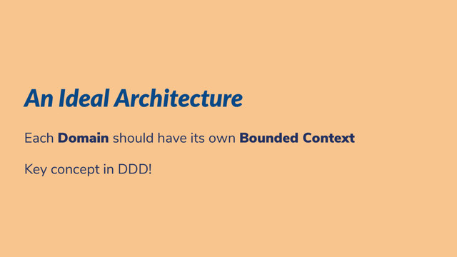 An Ideal Architecture
Each Domain should have its own Bounded Context
Key concept in DDD!
