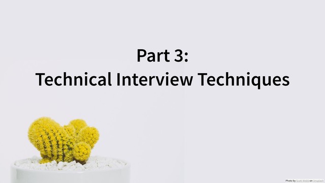 Part 3:
Technical Interview Techniques
Photo by Scott Webb on Unsplash
