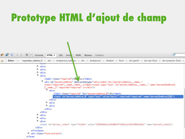 Prototype HTML d’ajout de champ
