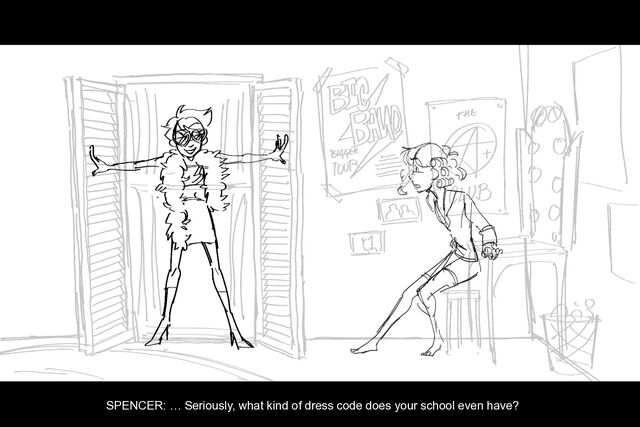 SPENCER: … Seriously, what kind of dress code does your school even have?
