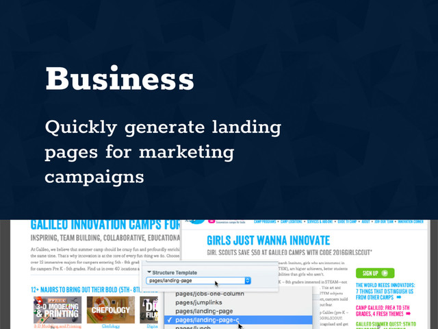 abrightumbrella.com/talkhuman
Business
Quickly generate landing
pages for marketing
campaigns
