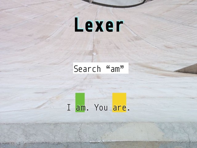 Lexer
Search “am”
I am. You are.
