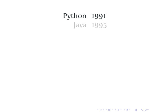 Python 1991
Java 1995
