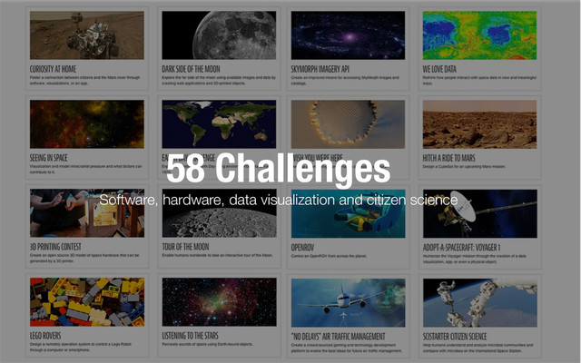 58 Challenges
Software, hardware, data visualization and citizen science
