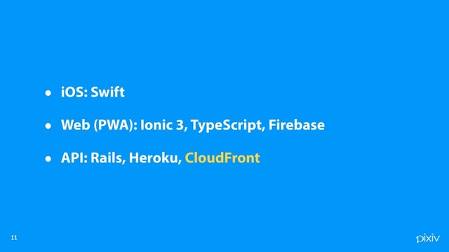 

• iOS: Swift
• Web (PWA): Ionic 3, TypeScript, Firebase
• API: Rails, Heroku, CloudFront
