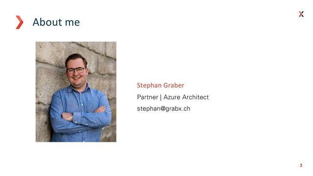 2
2
About me
Stephan Graber
Partner | Azure Architect
stephan@grabx.ch
