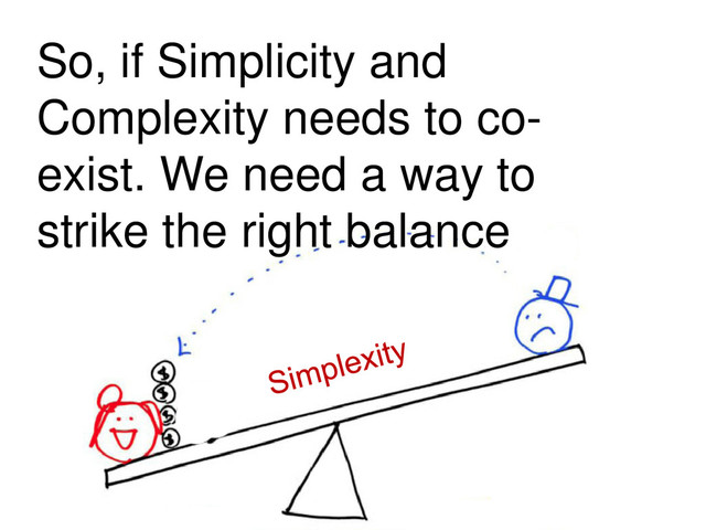 So, if Simplicity and
Complexity needs to co-
exist. We need a way to
strike the right balance
