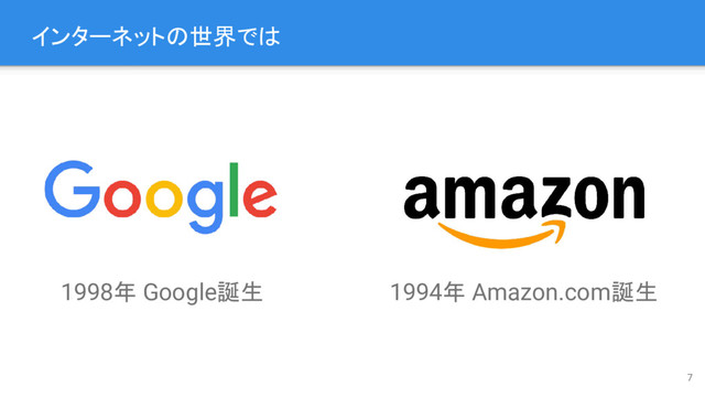 インターネットの世界では
1998年 Google誕生
7
1994年 Amazon.com誕生
