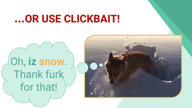 Oh, iz snow.
Thank furk
for that!
...OR USE CLICKBAIT!
