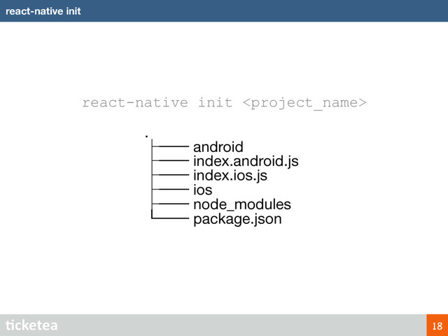 react-native init 
.

├── android

├── index.android.js

├── index.ios.js

├── ios

├── node_modules

└── package.json

react-native init
18
