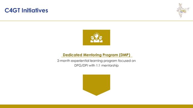 C4GT Initiatives
Dedicated Mentoring Program (DMP)
2-month experiential learning program focused on
DPG/DPI with 1:1 mentorship
