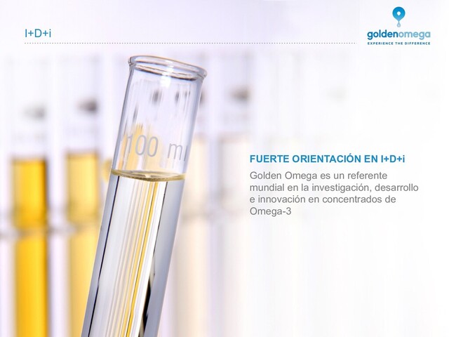 www.goldenomega.cl
Golden Omega es un referente
mundial en la investigación, desarrollo
e innovación en concentrados de
Omega-3
FUERTE ORIENTACIÓN EN I+D+i
I+D+i
