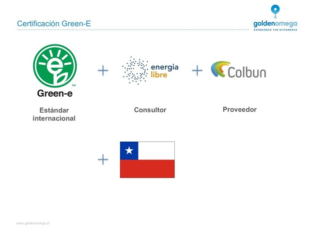 www.goldenomega.cl
Certificación Green-E
Estándar
internacional
Consultor Proveedor
