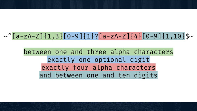 ~^[a-zA-Z]{1,3}[0-9]{1}?[a-zA-Z]{4}[0-9]{1,10}$~
between one and three alpha characters
exactly one optional digit
exactly four alpha characters
and between one and ten digits
